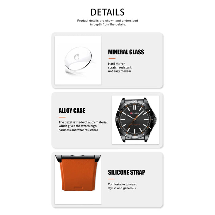 Fashion Watches For Men Silicone Bracelet Analog Quartz Wristwatches For Business Man Luminous Hands Clock