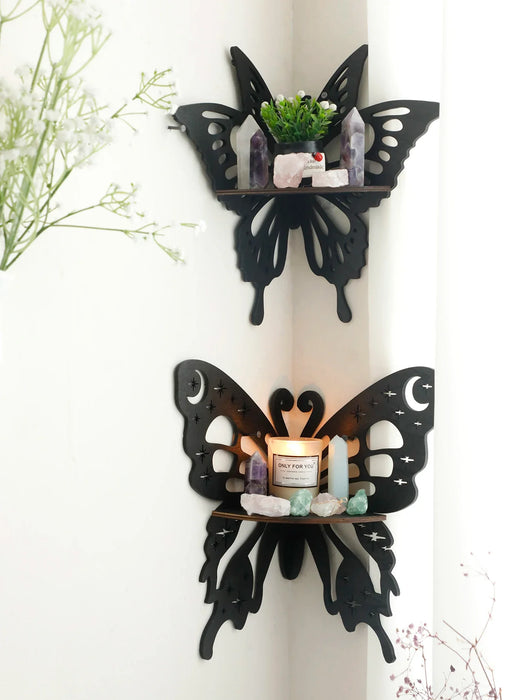 Boho Butterfly Wood Shelf Crystal Holder And Wall Decor