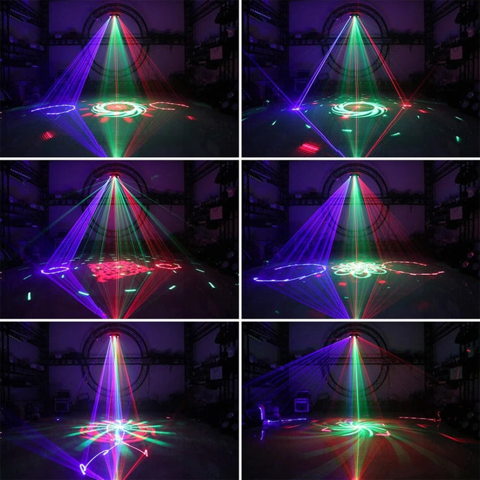RGB DJ Disco Laser Beam Scanner 16 Laser Patterns Projector 2 IN 1 Stage Lighting Effect Bar Club Party Dance Wedding Lamp