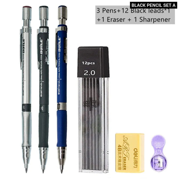 2.0Mm Mechanical Pencil Set With 2B Lead Refill For Writing Sketching And Drawing