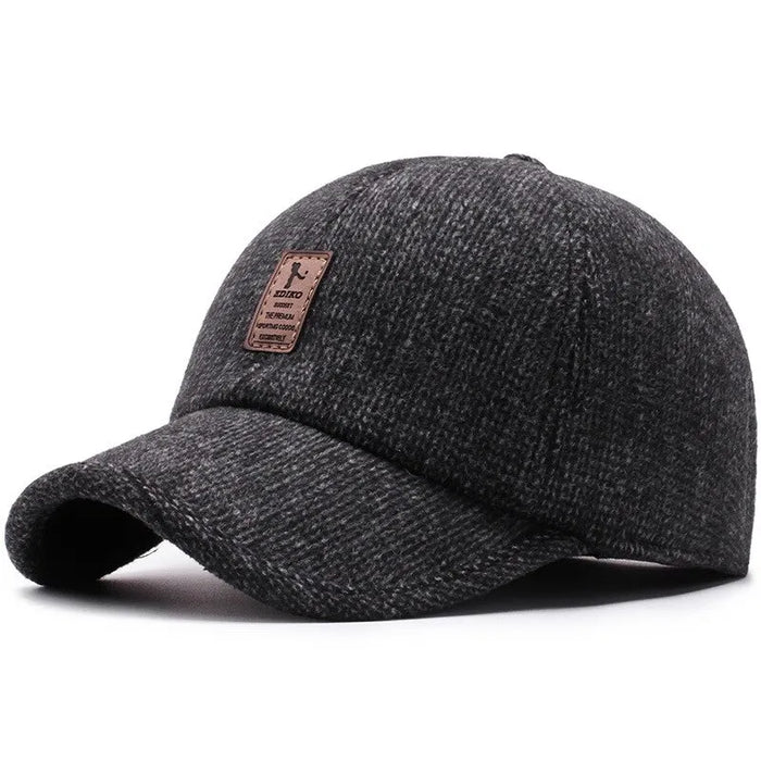 Woolen Knitted Winter Ear Cover Baseball Cap For Men Thicken Warm Hat With Earflaps Sport Golf Snapback