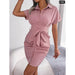 Summer Short Sleeve Pleated Pencil Dress for Women