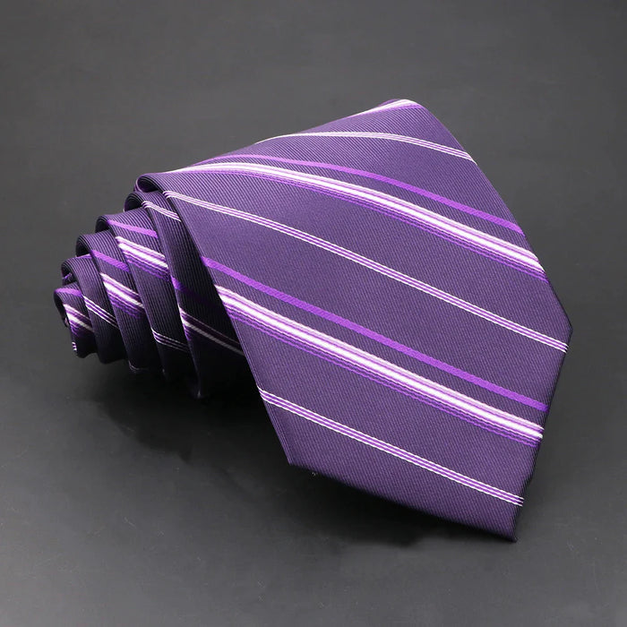 Purple Striped Necktie For Business Weddings And Daily Wear