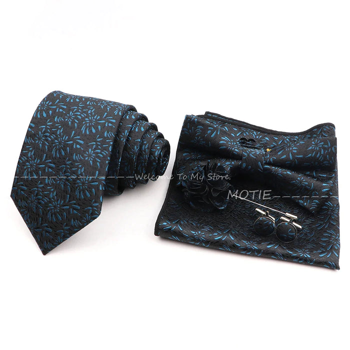 Graceful Floral Tie Set Purple Blue Pocket Square