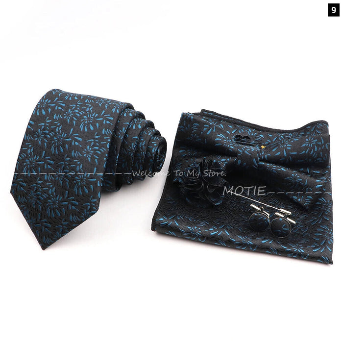 Graceful Floral Tie Set Purple Blue Pocket Square