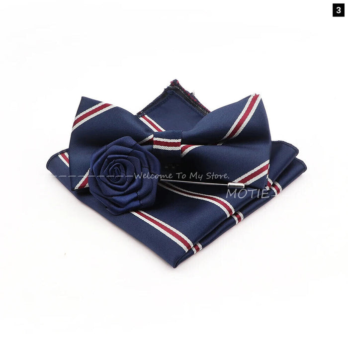 Blue Paisley Bowtie Set Polyester Skinny Pocket Square