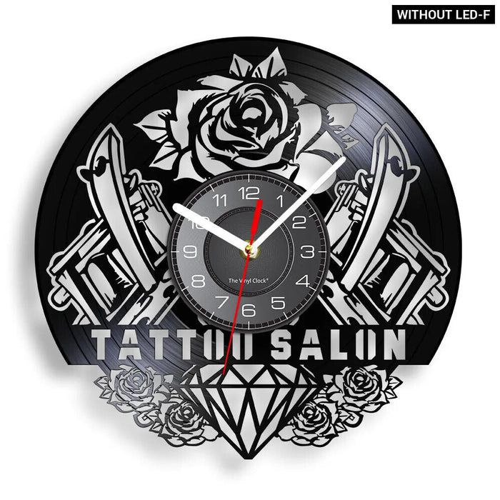 Vinyl Record Wall Clock For Tattoo Studio Decor