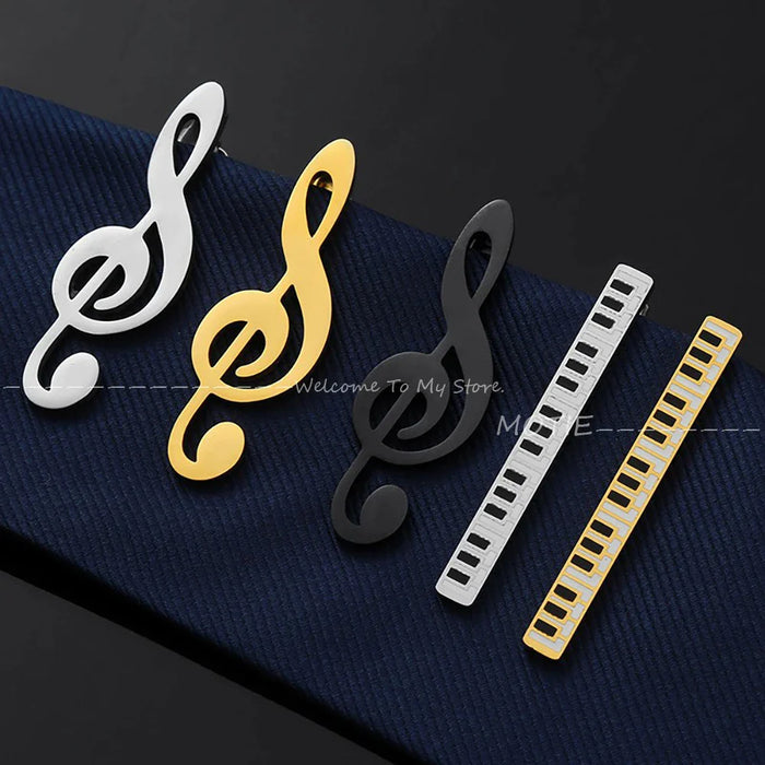 Music Notation Tie Clip Golden Piano Keys Stainless Steel Party Wedding Accessory