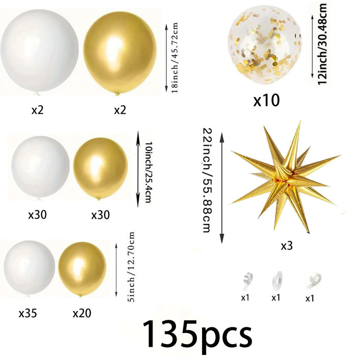 135Pcs White And Gold Balloon Garland Arch Kit For Birthday Parties Anniversaries Weddings Indoor And Outdoor Decorations