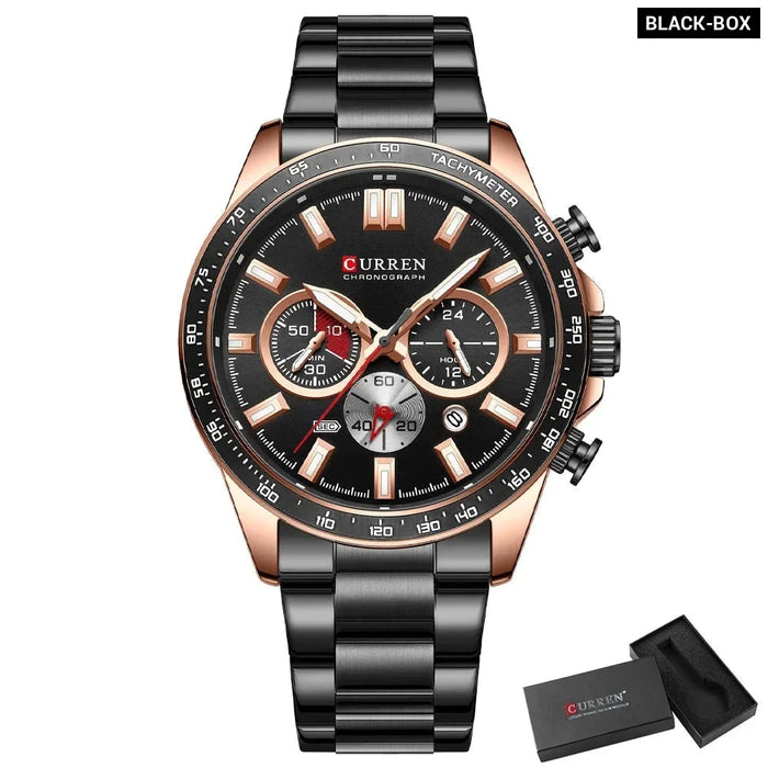 Stainless Steel Sports Chronograph Quartz Wristwatches With Luminous Hands For Men