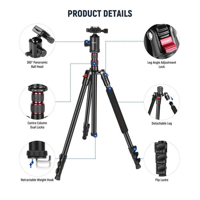 77 Camera Tripod Monopod With Phone Holder Portable Travel Tripod With Remote And 360° Ball Head Aluminum Dslr Tripod