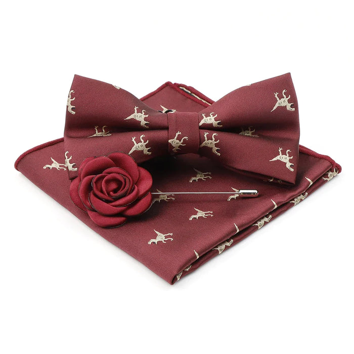 Cartoon Insect Bowtie Set Red Floral Brooches For Men