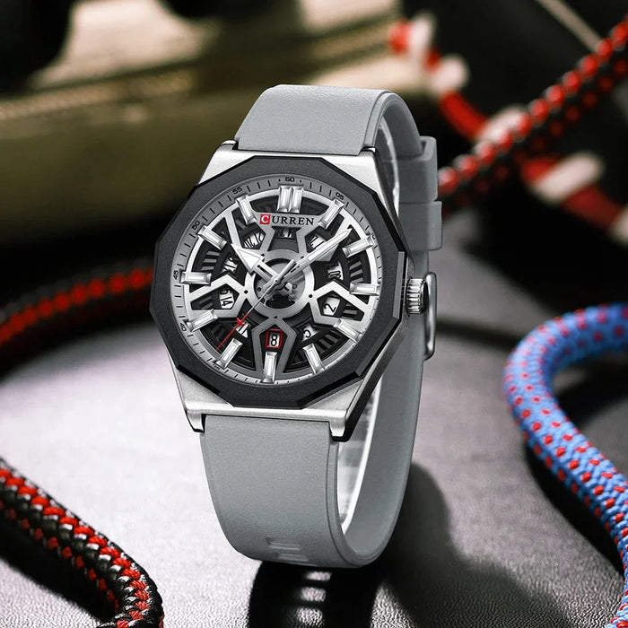 Fashion Design Wristwatches For Men's Casual Silicone Straps Quartz Auto Date Watch With Luminous Hands