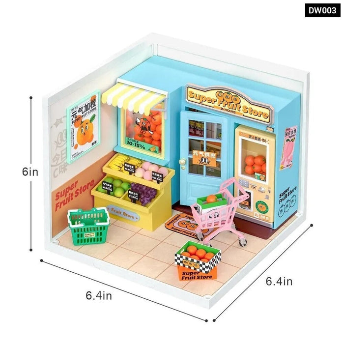 Create Plastic Diy Miniature House Cafe Energy Supply Store Funny Toys Building Block Sets For Kids