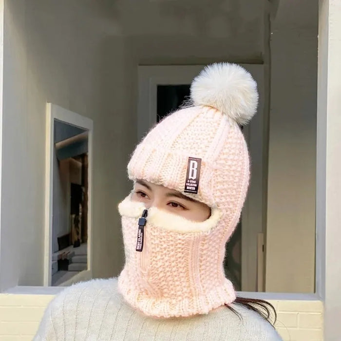 Knitted Fleece Lined Riding Cap With Zipper And Ear Protection