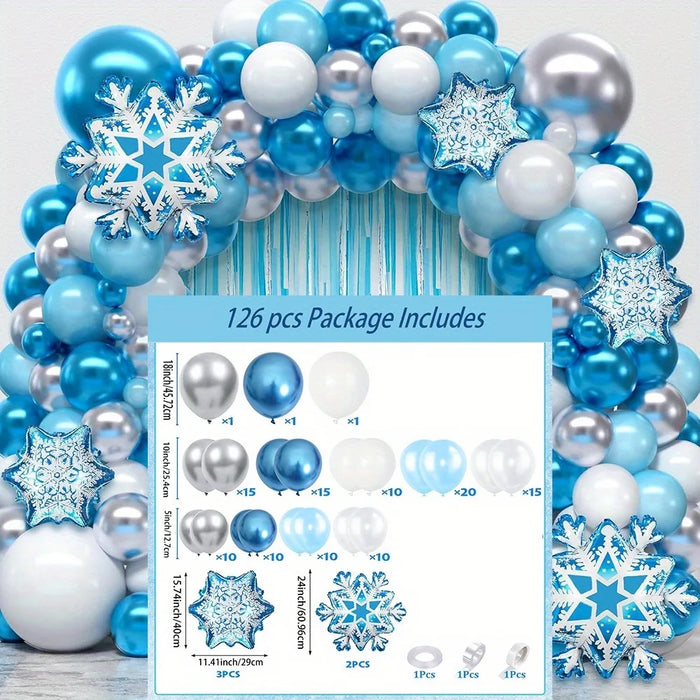 126Pcs Snowflake Balloon Wreath Kit For Winter Party Birthdays And Indoor / Outdoor Winter Wonderland Party Decorations