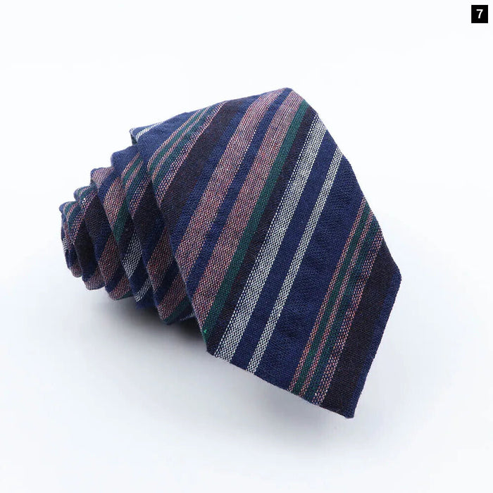 Handmade Mens Striped Ties 6Cm Linen Skinny Neck Tie Red Green Blue Casual Gift