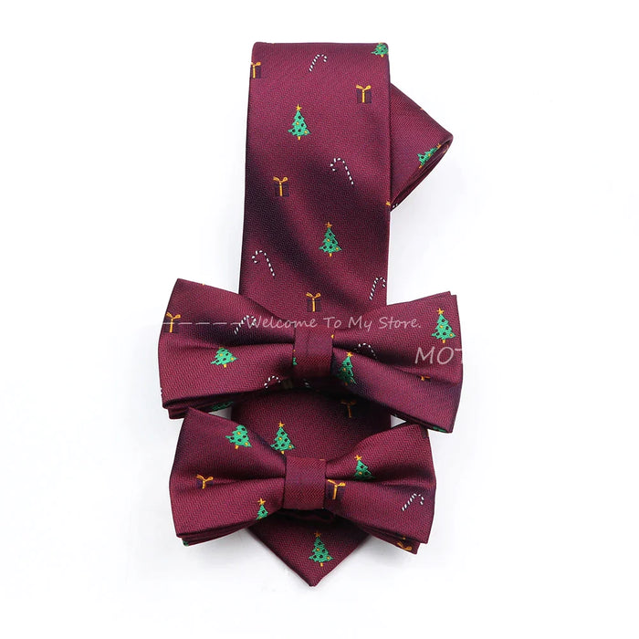 Christmas Tie Set Red Snowflake Pattern Parent-Child Polyester Gift Accessory