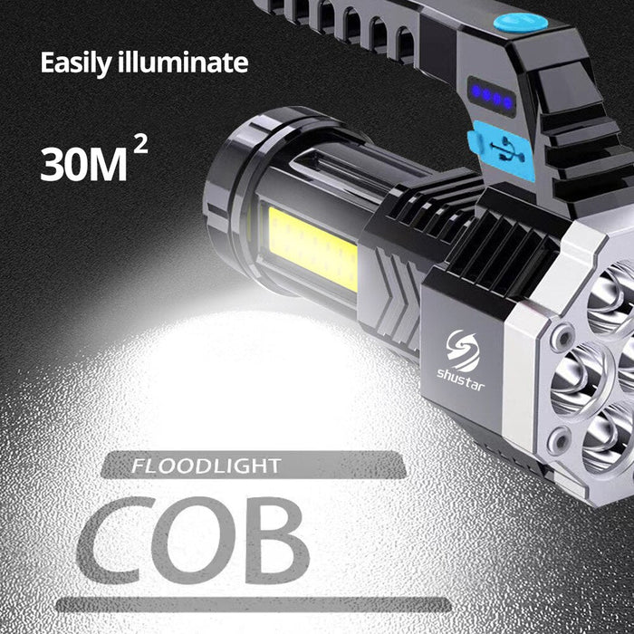 Rechargeable Led Flashlights 7LED Camping Torch With Cob Side Light Lightweight Outdoor Lighting ABS Material