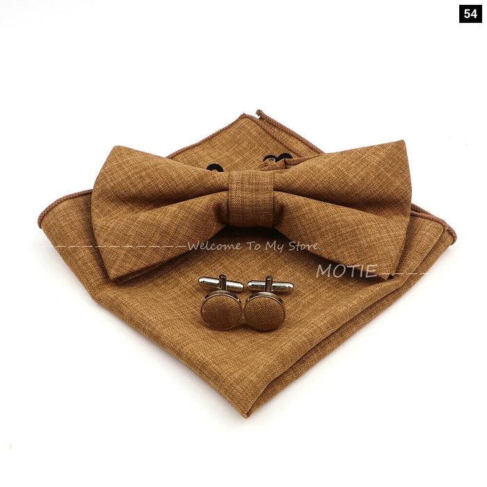 Classic Bowtie Set With Handkerchief Cufflink And Brooch