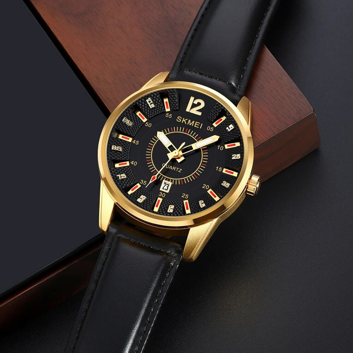 Men’s Pu Band Leather Analog Display Quartz 3atm 30m