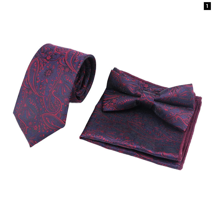 Classic Paisley Striped Necktie Set Mens Fashion Accessory