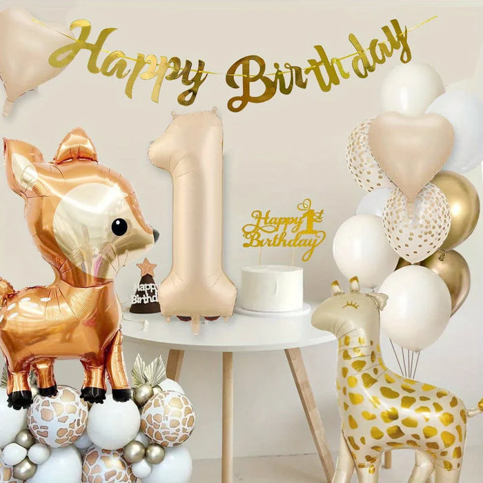 113Pcs Brown Birthday Balloon Set With Bear Shape Aluminum Balloon For Birthday Party Event Celebration Festival Party