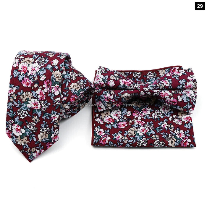 Floral Tie And Handkerchief Set For Business And Weddings