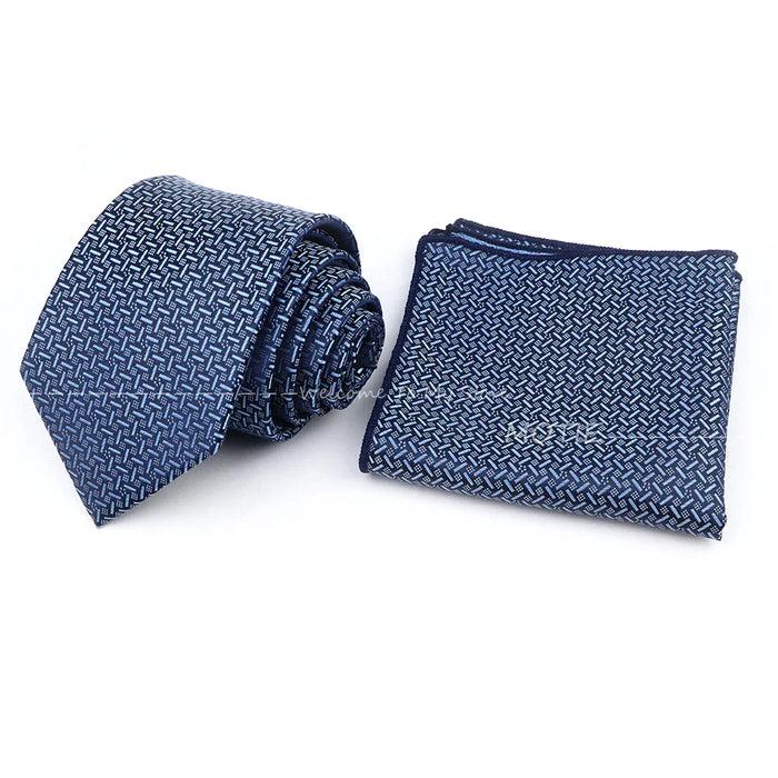 Grey Blue Striped Tie Set For Weddings And Daily Wear