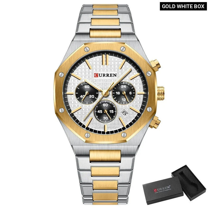 Fashion Quartz Square Design Dial Sports Stainless Steel Bracelet Luminous Hands Wrist Watches With Chronograph Function