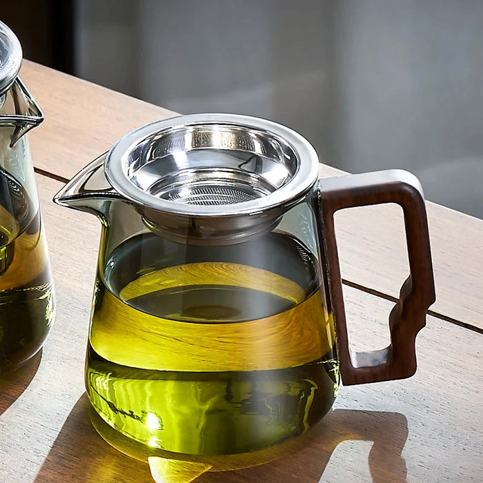 Glass Tea Set With Filter And Wooden Handle