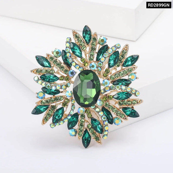 Luxury Women Brooch Sparkling Glass Big Flowers Pin In 6