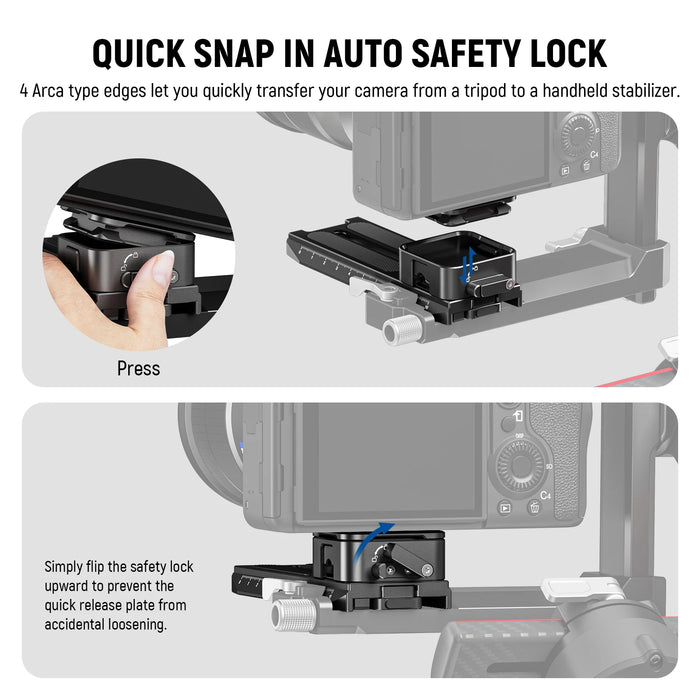 Adjustable Arca Quick Release System For Handheld Gimbals 1/25Mm Lens Support Auto Lock Square Qr Plate