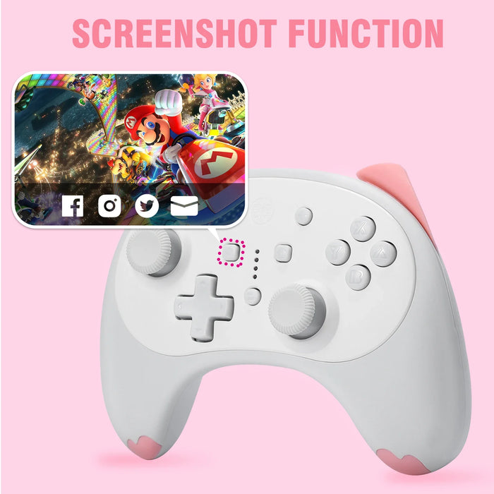 Cartoon White Cat Wireless Controller Small Size Auto Fire Compatible Nintendo Switch/Lite/Oled