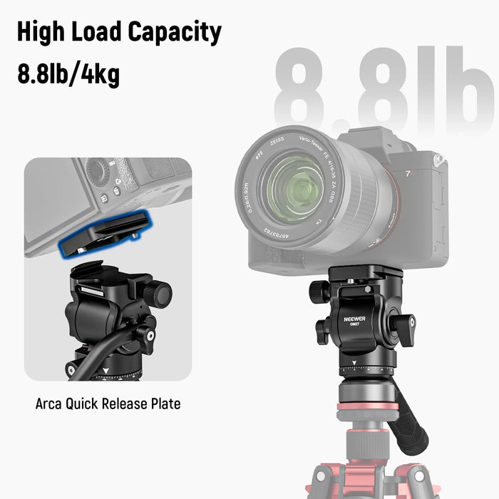 Compact Video Camera Dslr Tripod Fluid Head With Arca Qr Plate & Telescopic Handle