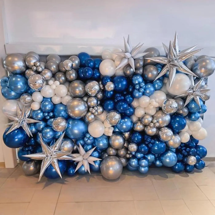 125Pcs Blue And Silver Balloon Garland Arch Kit Suitable For Birthday Parties Theme Event Scene Decoration Background Etc