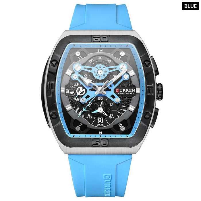 Casual Sports Multi Function Silicone Straps Luminous Hands Curved Mirror Rectangular Watches