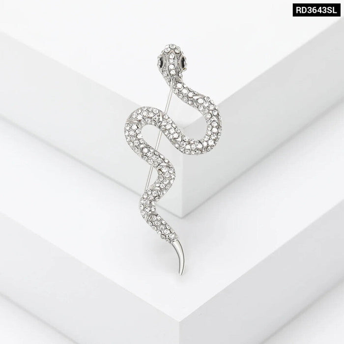 Sparkling Snake Brooch Pin 3 Colour Rhinestone Lapel Pin For Clothing