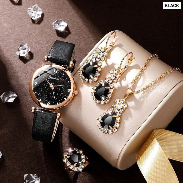 Womens Watches Set Luxury Rhinestone Women Fashion Elegant Wristwatch Quartz Watch For Ladies Clock