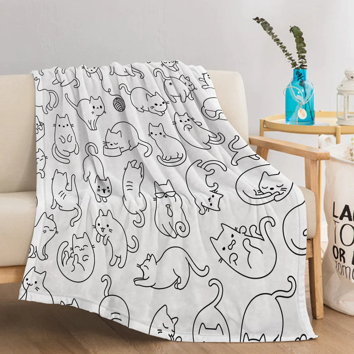 Black And White Cat Print Blanket For Bed Couch Or Chair