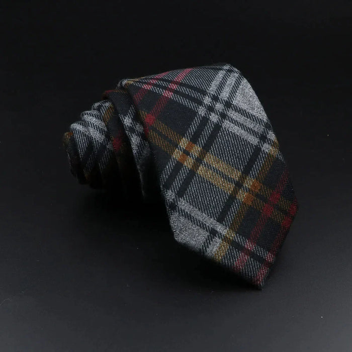 Handmade Mens Plaid Tie Black Grey Red Cotton Wool Wedding Business Party Gift Accessory