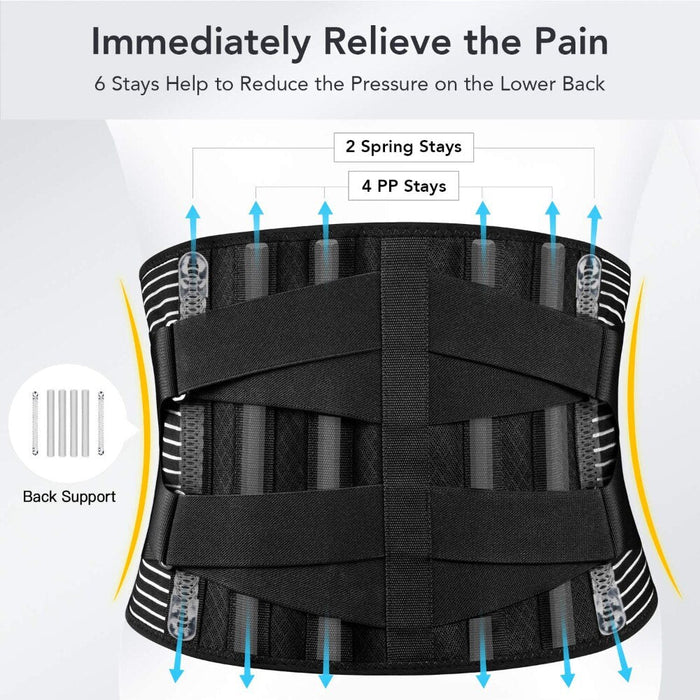 Lower Back Brace with 6 Stays and Removable Lumbar Pad For Sciatica Scoliosis