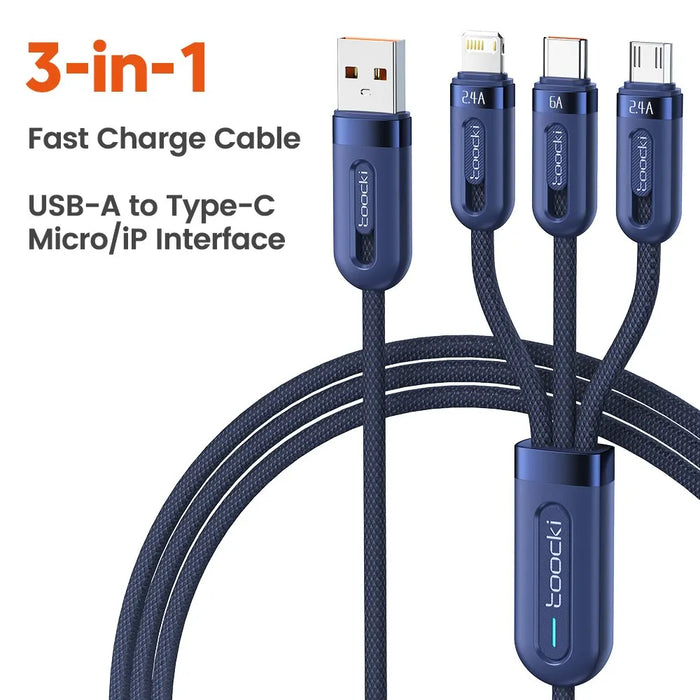 6a 3in1 Fast Charging Cable For Iphone x Xiaomi Oneplus