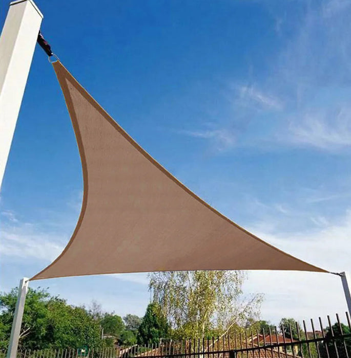 Khaki Regular Triangle Shade Sail Waterproof Polyester Awning Outdoor Sun Shelter Garden Camping 185Gsm