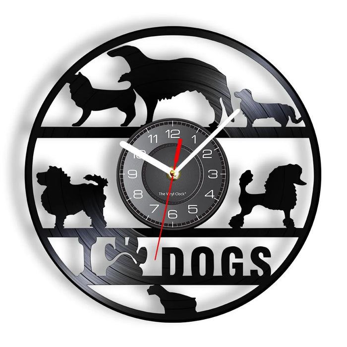 Dog Breeds Vinyl Record Wall Clock