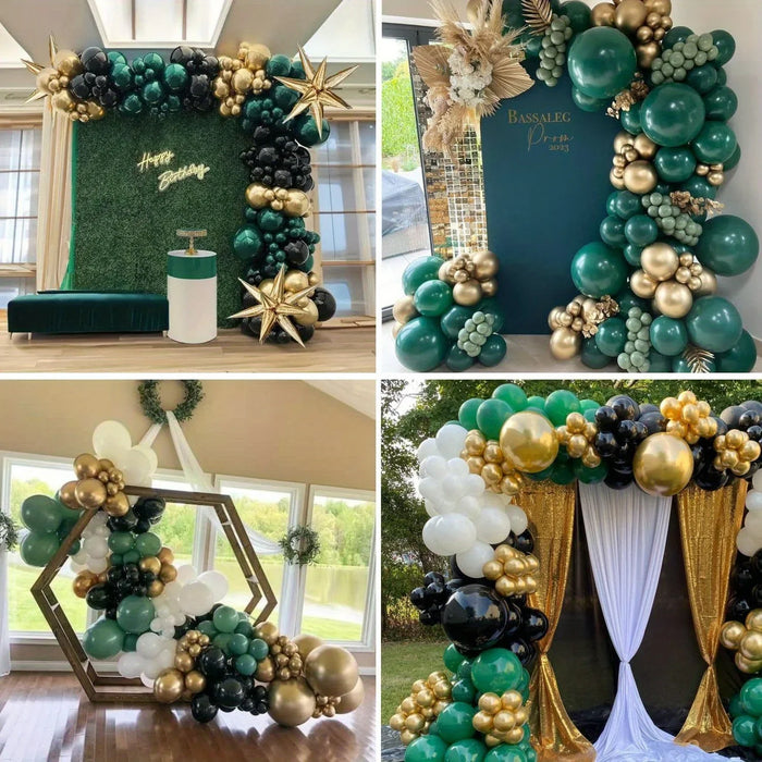 128Pcs Green Black And Gold Balloon Garland Arch Kit For Birthdays Anniversaries Graduations Wedding Parties And Decorations