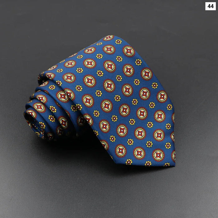 Silk Tie For Men 7.5Cm Soft Novelty Necktie In Blue Green And Orange Dot And Floral Design For Weddings And Business Gift Idea