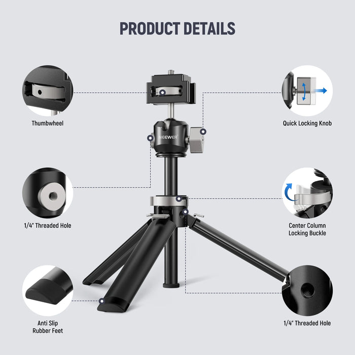 Flexible Mini Tripod With Dual Cold Shoes Ball Head Portable Vlogging Camera Stand