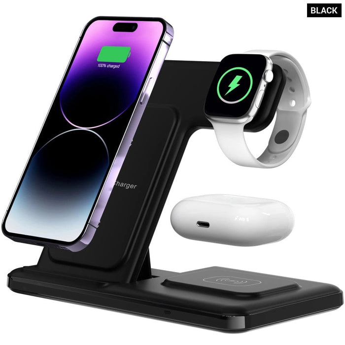 3 In 1 Wireless Fast Foldable Charging Dock Station For Iphone 14 13 12 11 Max Apple Watch 8 7 6 Airpods Pro