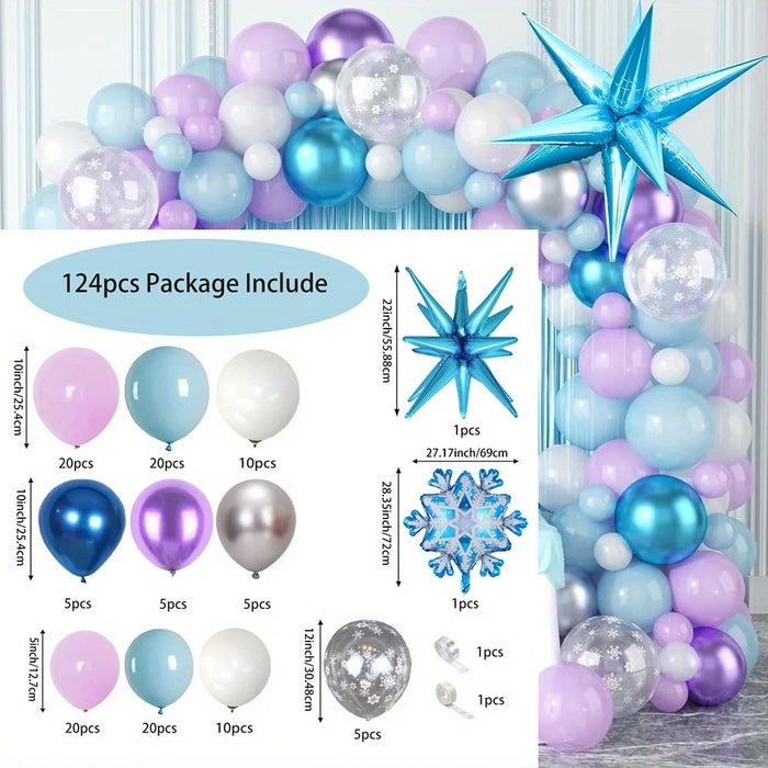 124Pcs Ice And Snow Themed Balloon Arch Set Large Snow Foil Balloon For Birthday Anniversary Winter Celebration Decoration Set